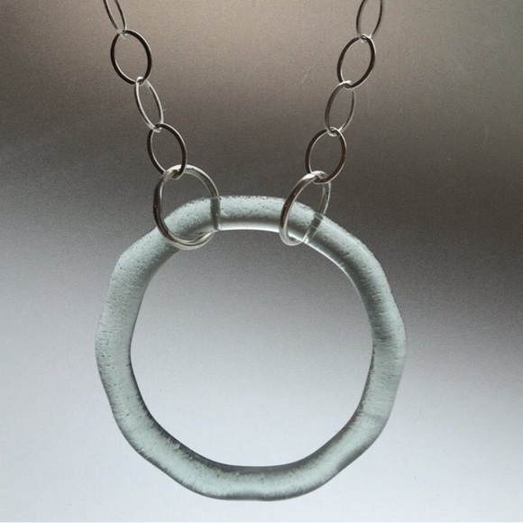 Sterling Silver Upcycled Glass Necklace Handmade - Picture 4 of 12